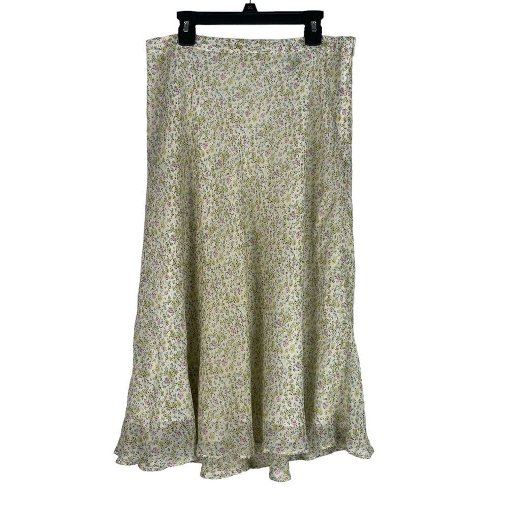 Kate Hill Ditsy Floral 100% Silk Midi Skirt Size 6 Cottagecore Fairy